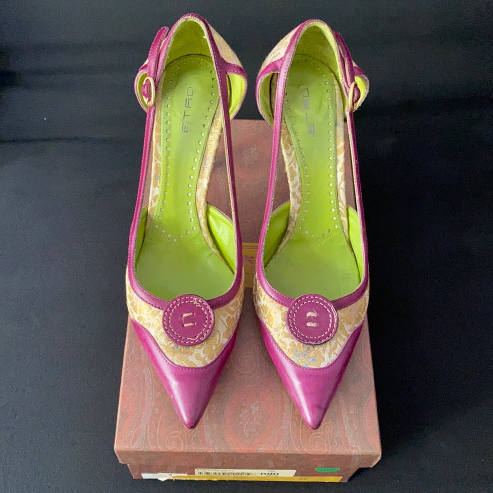 Etro Purple/Gold Heels Size: 9